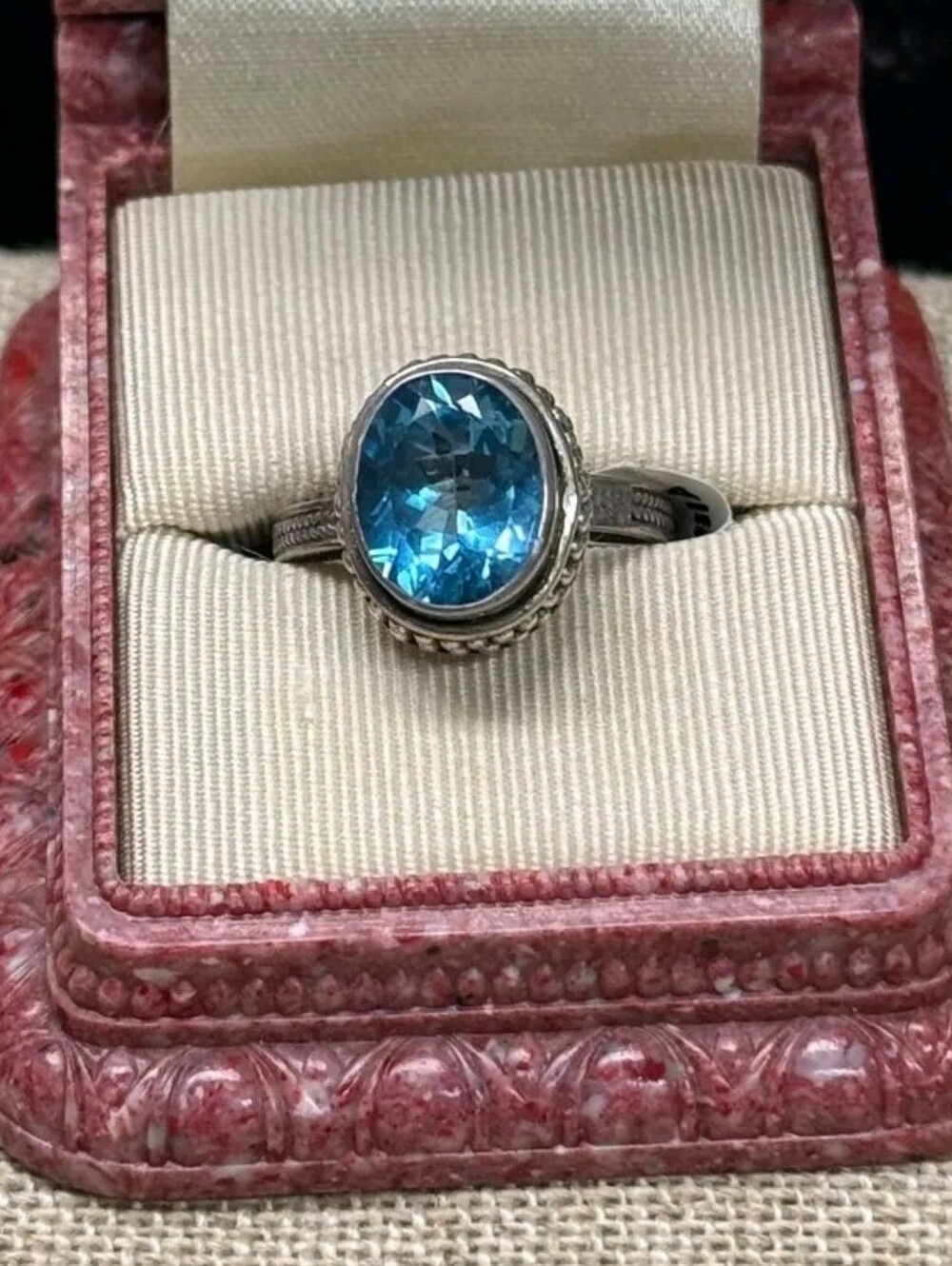 Sterling Silver Bali Legacy Collection Swiss Blue Topaz Ring SZ7